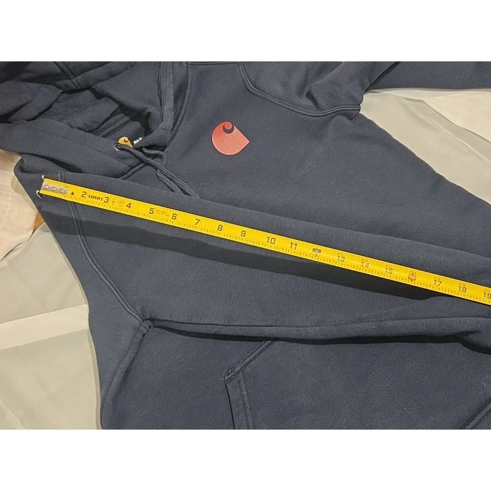 Unisex Carhartt Small Pullover‎ Hoodie Navy Blue And Maroon Logo Sleeve